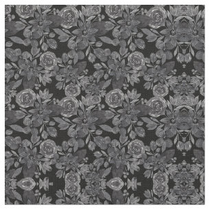 Tissu Aquarelle monochrome gris noir Feuilles floraux