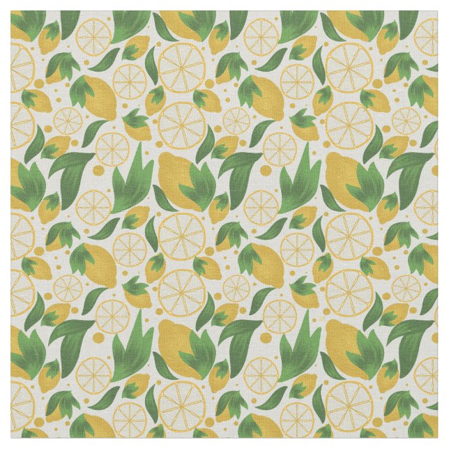 Tissu Aquarelle Motif de fruits de citron blanc (Fermer)