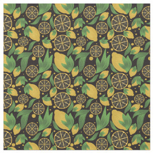 Tissu Aquarelle Motif de fruits de citron noir