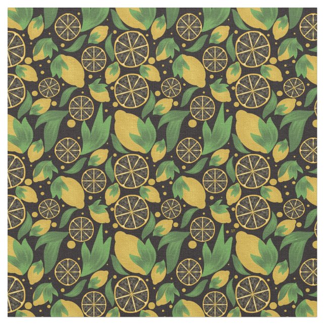 Tissu Aquarelle Motif de fruits de citron noir (Fermer)
