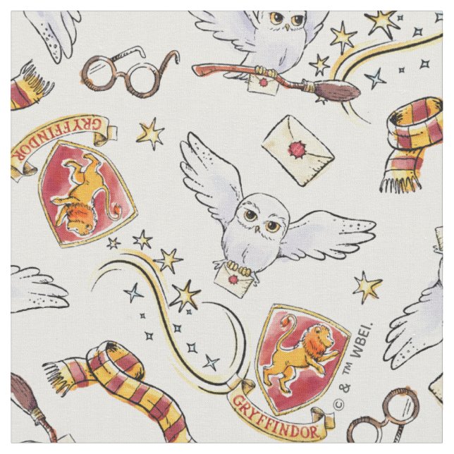 Tissu Aquarelle motif GRYFFINDOR™ Hedwig (Fermer)