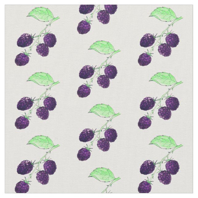 Tissu Aquarelle Mûre Noire Botanique (Fermer)