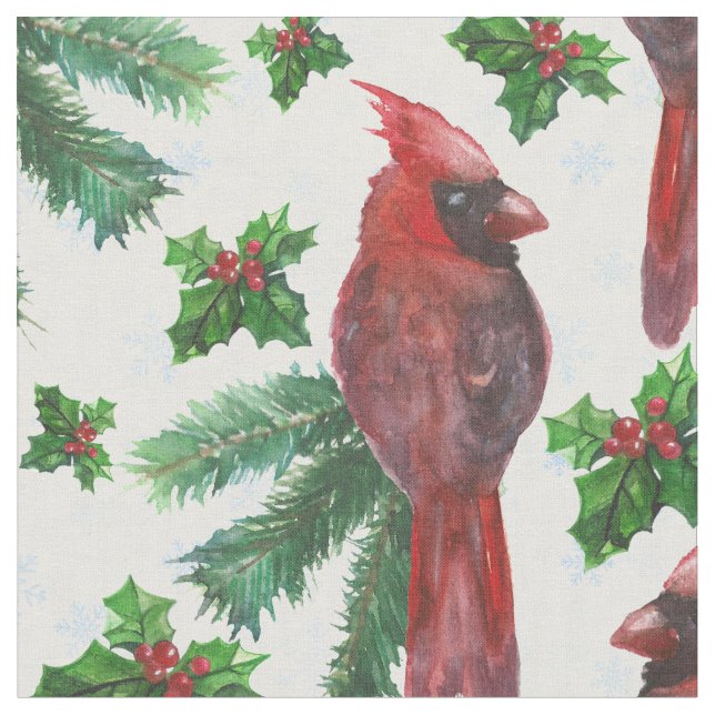 Tissu aquarelle Oiseau cardinal rouge (Fermer)
