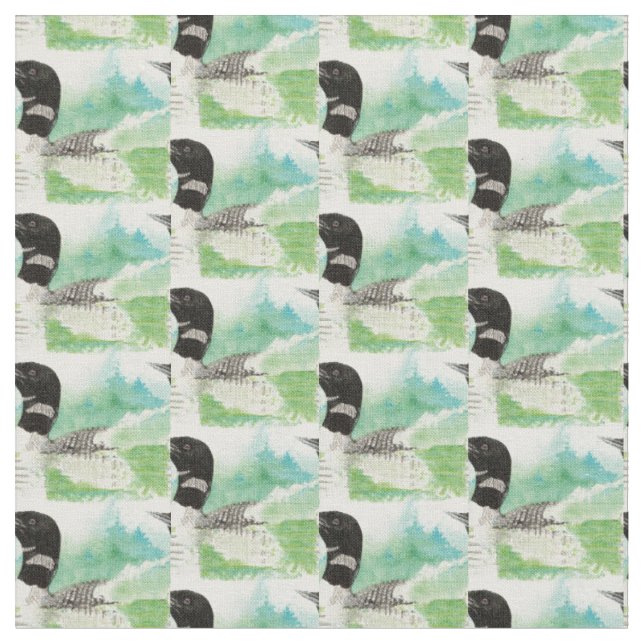 Tissu Aquarelle Oiseau commun Loon Nature Art (Fermer)