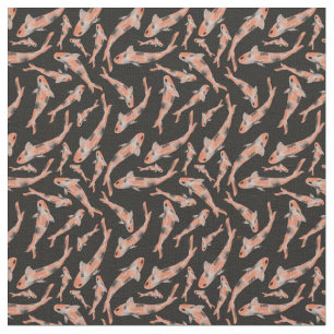 Tissu Aquarelle Orange Koi Motif de poisson noir