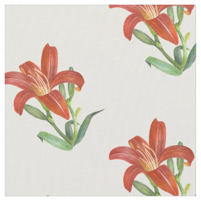 Tissu Aquarelle Orange Lily Illustration botanique (Fermer)