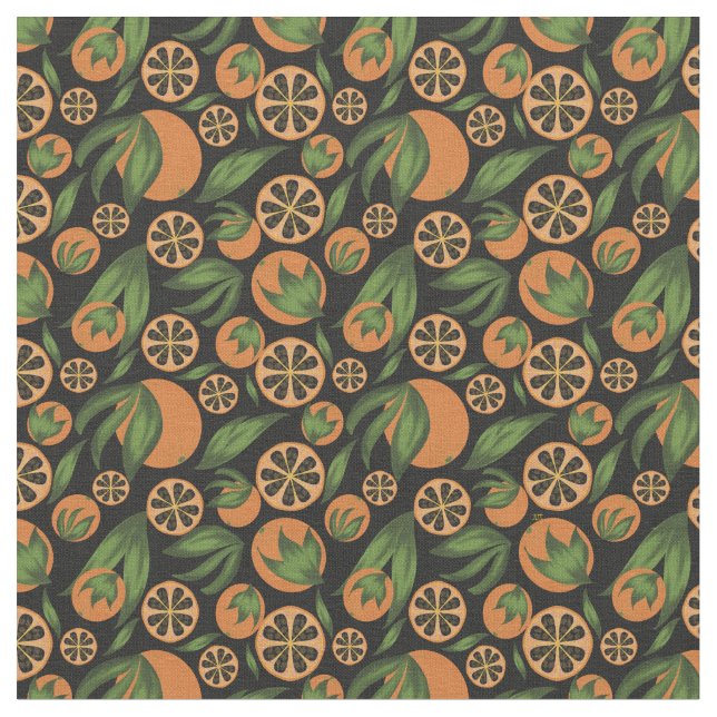 Tissu Aquarelle orange Motif de fruits noirs (Fermer)