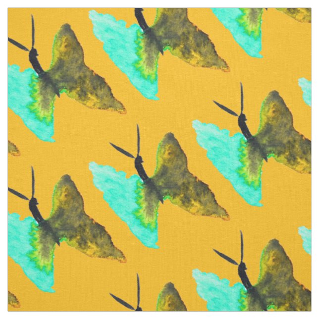 Tissu Aquarelle papillon aqua joli (Échantillon)