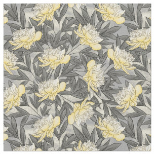 Tissu Aquarelle Peonies Florale Motif Jaune   Gris