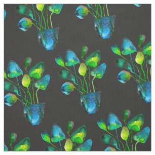 Tissu Aquarelle plante art vert et bleu abstrait
