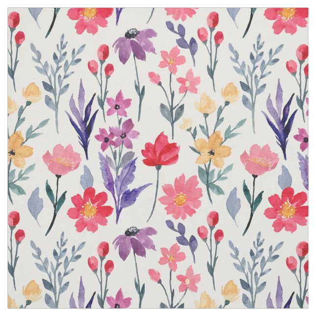 Tissu Aquarelle plantes et fleurs (Échantillon)