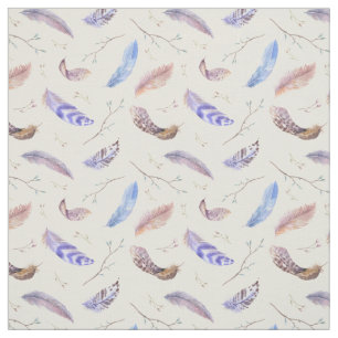 Tissu Aquarelle Plumes Feuilles et Branches Motif