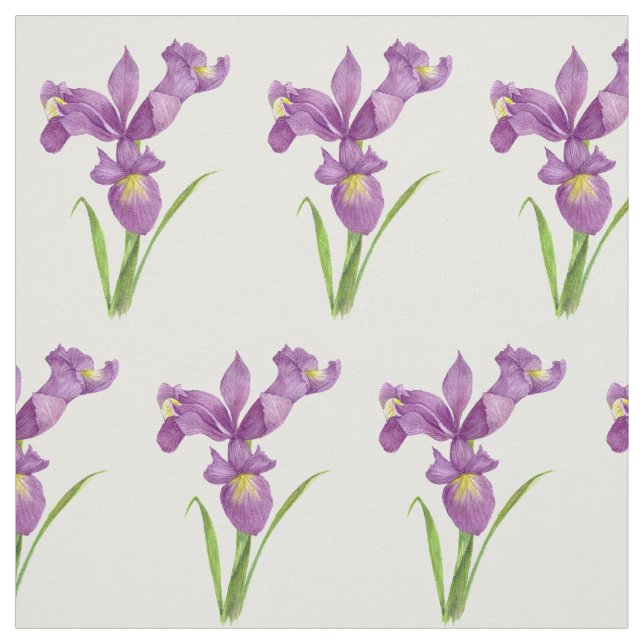 Tissu Aquarelle Purple Irises Illustration botanique (Échantillon)