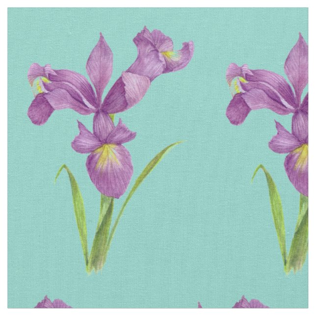 Tissu Aquarelle Purple Irises Illustrations botaniques (Fermer)