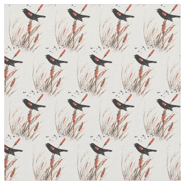 Tissu Aquarelle Red Wing Blackbird Oiseau Art de la natu (Fermer)
