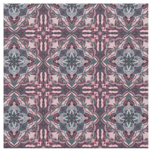 Tissu Aquarelle rose Azulejo Carrelage espagnol (Fermer)