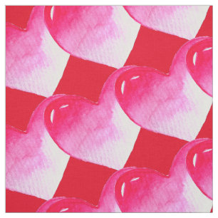 Tissu Aquarelle rose et rouge coeur pop art valentine