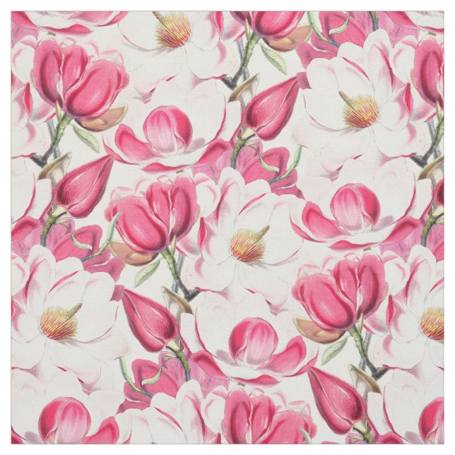 Tissu Aquarelle rose Magnolia Motif (Échantillon)