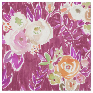 Tissu Aquarelle rose merlot FLORAL d'automne de