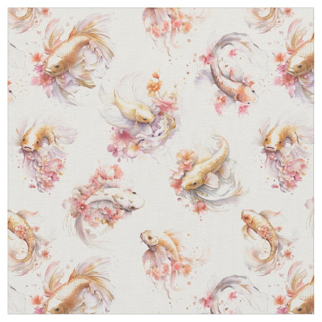 Tissu Aquarelle rose or Koi Poisson Floral (Fermer)
