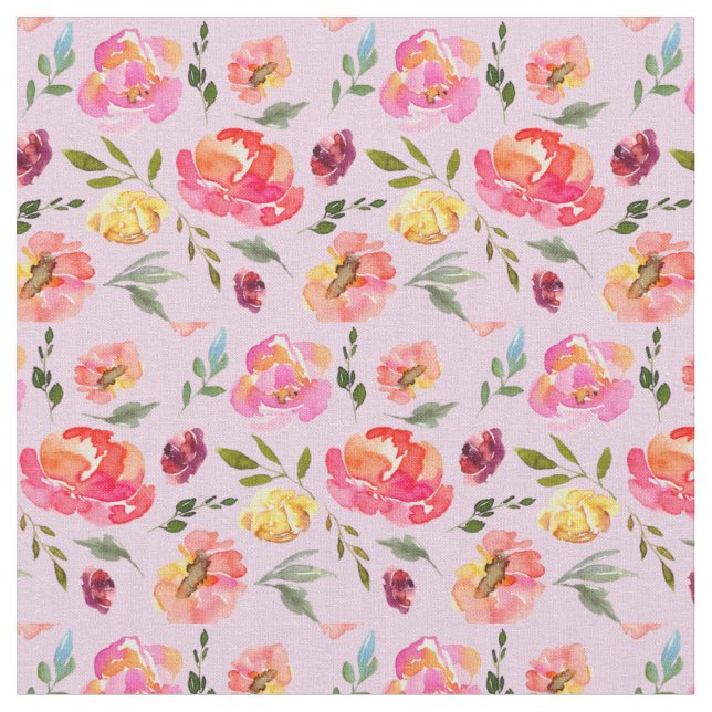 Tissu Aquarelle rose pâle Motif Floral (Fermer)