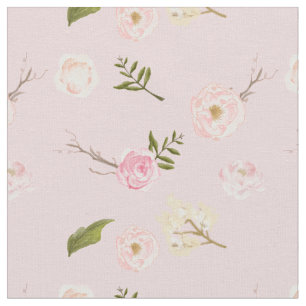Tissu Aquarelle rose romantique de jardin florale