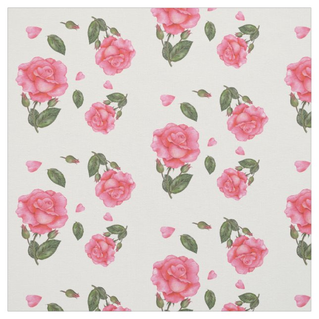 Tissu Aquarelle rose Roses Floral Art Motif (Échantillon)
