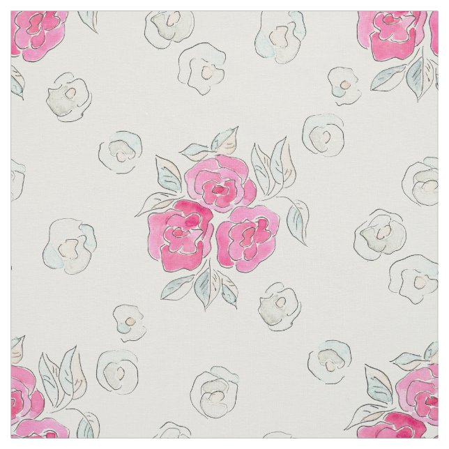 Tissu Aquarelle. Roses roses. (Échantillon)