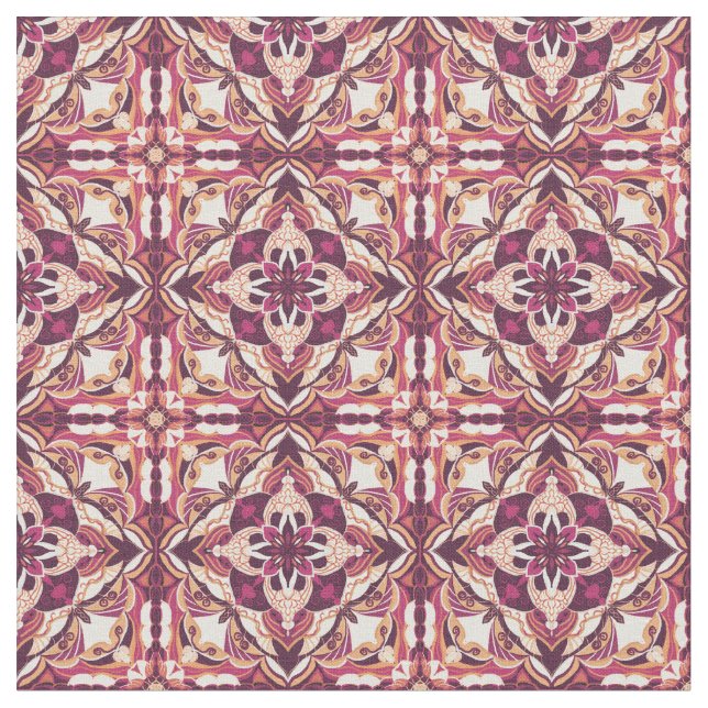 Tissu Aquarelle Rouge Azulejo Carrelage espagnol (Fermer)