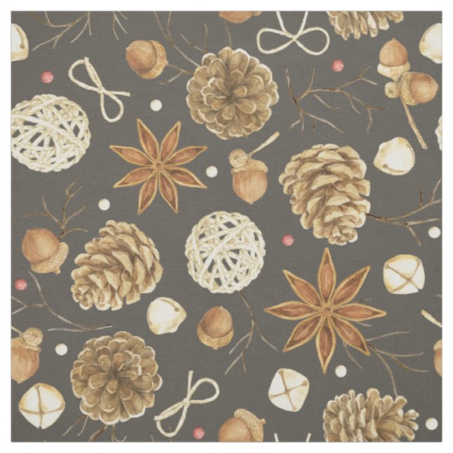 Tissu Aquarelle Rustique de Cônes de Pin de la Forêt en  (Échantillon)