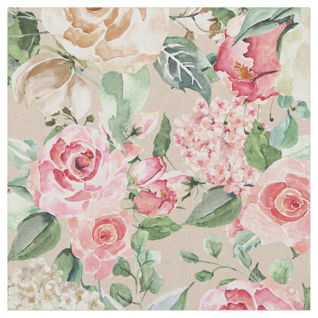 Tissu Aquarelle rustique moderne de rose rose de crème (Fermer)