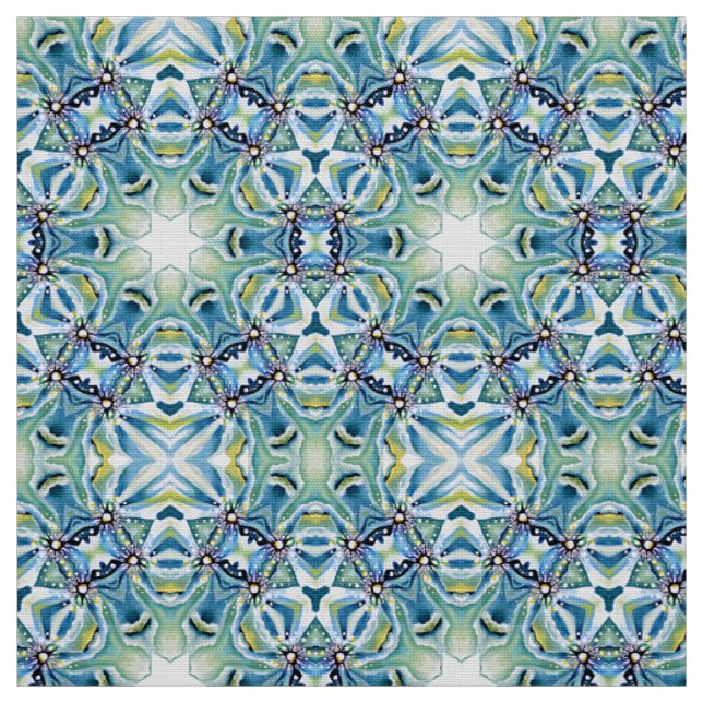 Tissu Aquarelle Sage Vert Perse Bleu Artdeco (Échantillon)