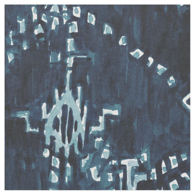 Tissu Aquarelle satellite de tribal d'Ikat d'indigo (Fermer)