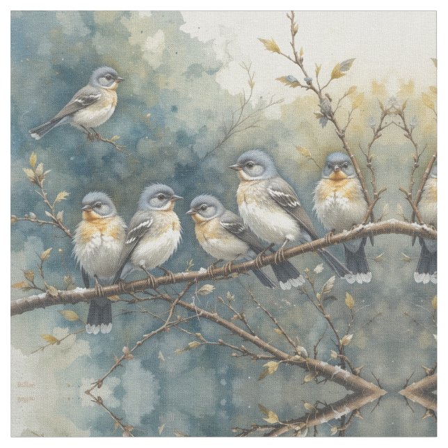 Tissu Aquarelle Style Collage Collection d'oiseaux migno (Fermer)