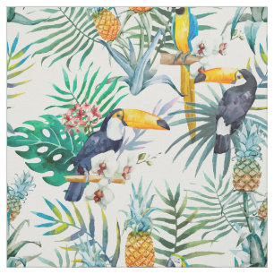 Tissu Aquarelle tropicale d'oiseau de perroquet d'ananas