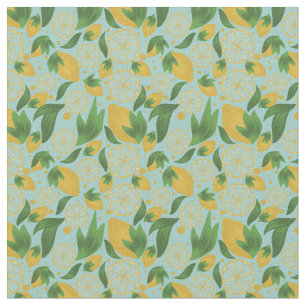 Tissu Aquarelle Turquoise Citron Motif de fruits