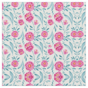 Tissu Aquarelle Turquoise rose vif Motif Floral été