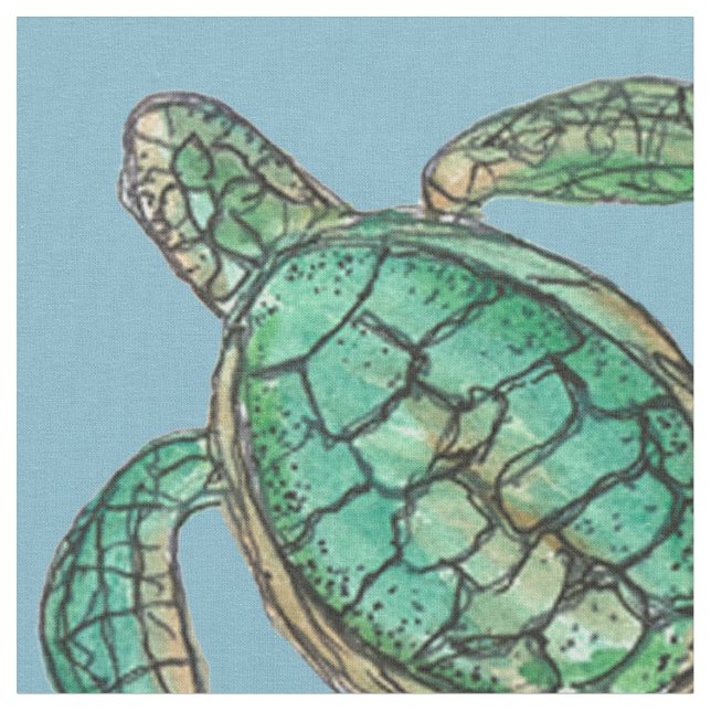 Tissu Aquarelle Turtle Dessin bleu (Fermer)