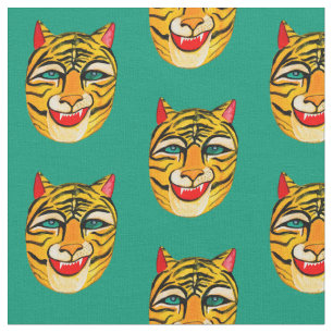 Tissu Aquarelle verte de tigre à rire