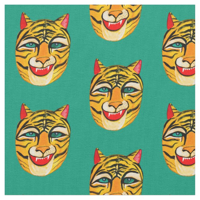 Tissu Aquarelle verte de tigre à rire (Fermer)