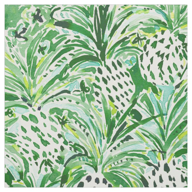 Tissu Aquarelle verte TROPICALE d'ananas de SITCH (Échantillon)