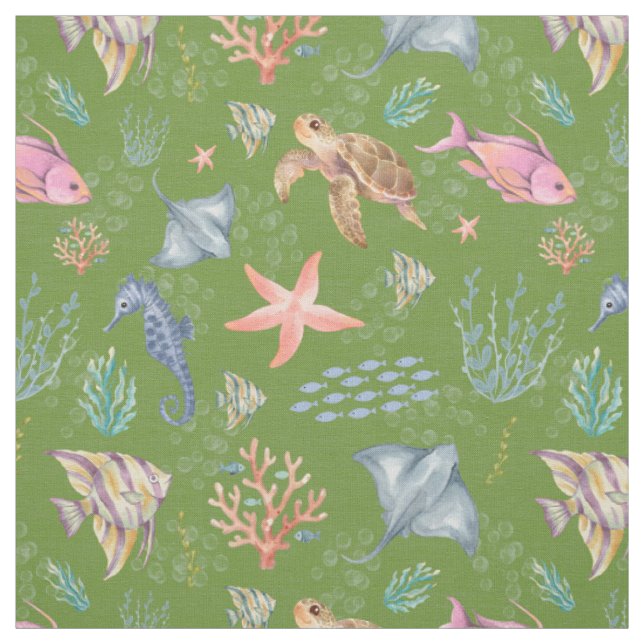Tissu Aquarelle Vie Océanique Avocat Texturé (Échantillon)