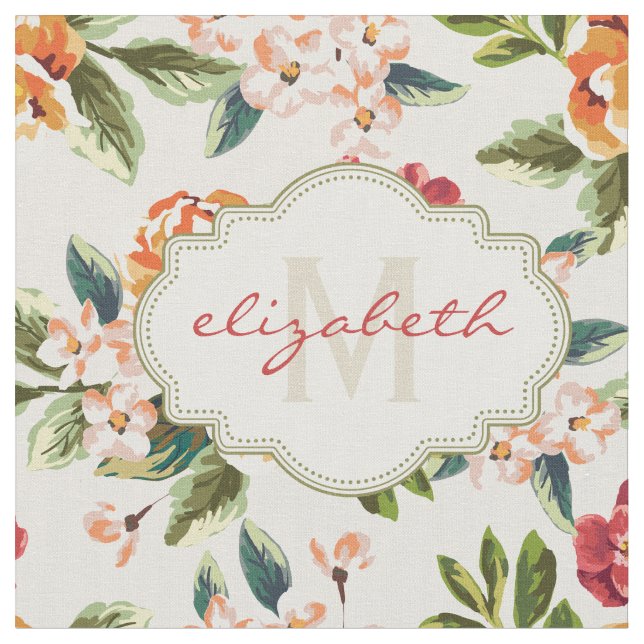 Tissu Aquarelle Vintage de Monogramme (Fermer)