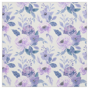 Tissu Aquarelle violette Lavande Feuilles Floral Bleu