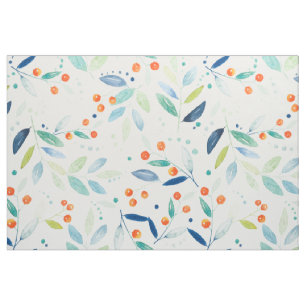 Tissu Aquarelles colorées Baies botaniques & feuilles