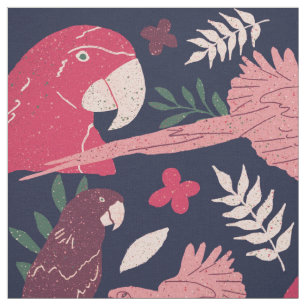 Tissu Ara Parrot Red Blue Tropical Motif
