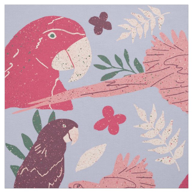 Tissu Ara Parrot rose Bourgogne Motif de feuille tropica (Échantillon)