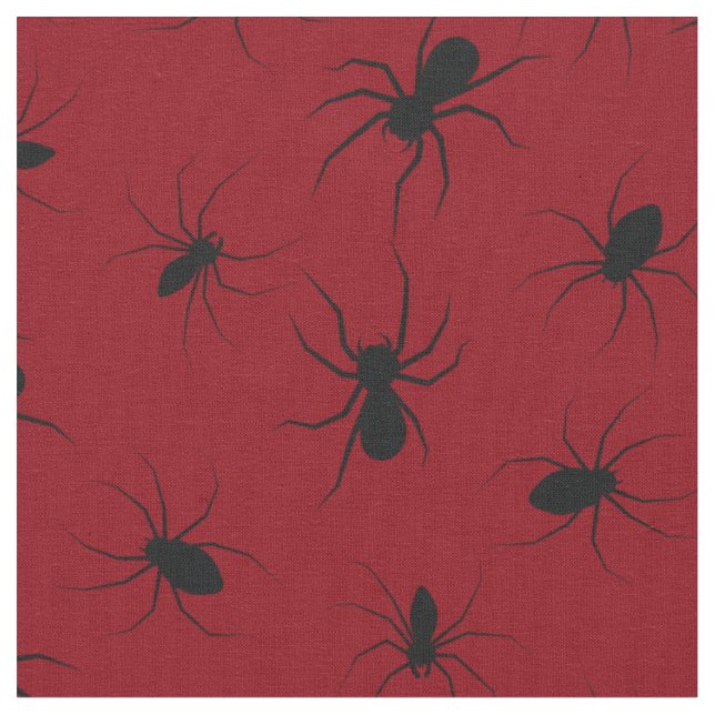 Tissu Araignées Gothique Halloween Noir Rouge Profond (Fermer)