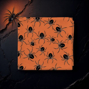 Tissu Araignées noires sur orange
