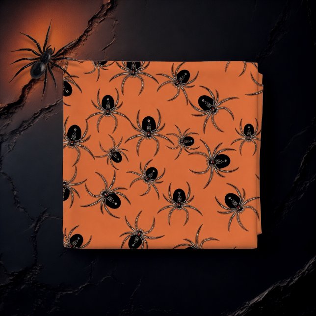 Tissu Araignées noires sur orange (Créateur téléchargé)